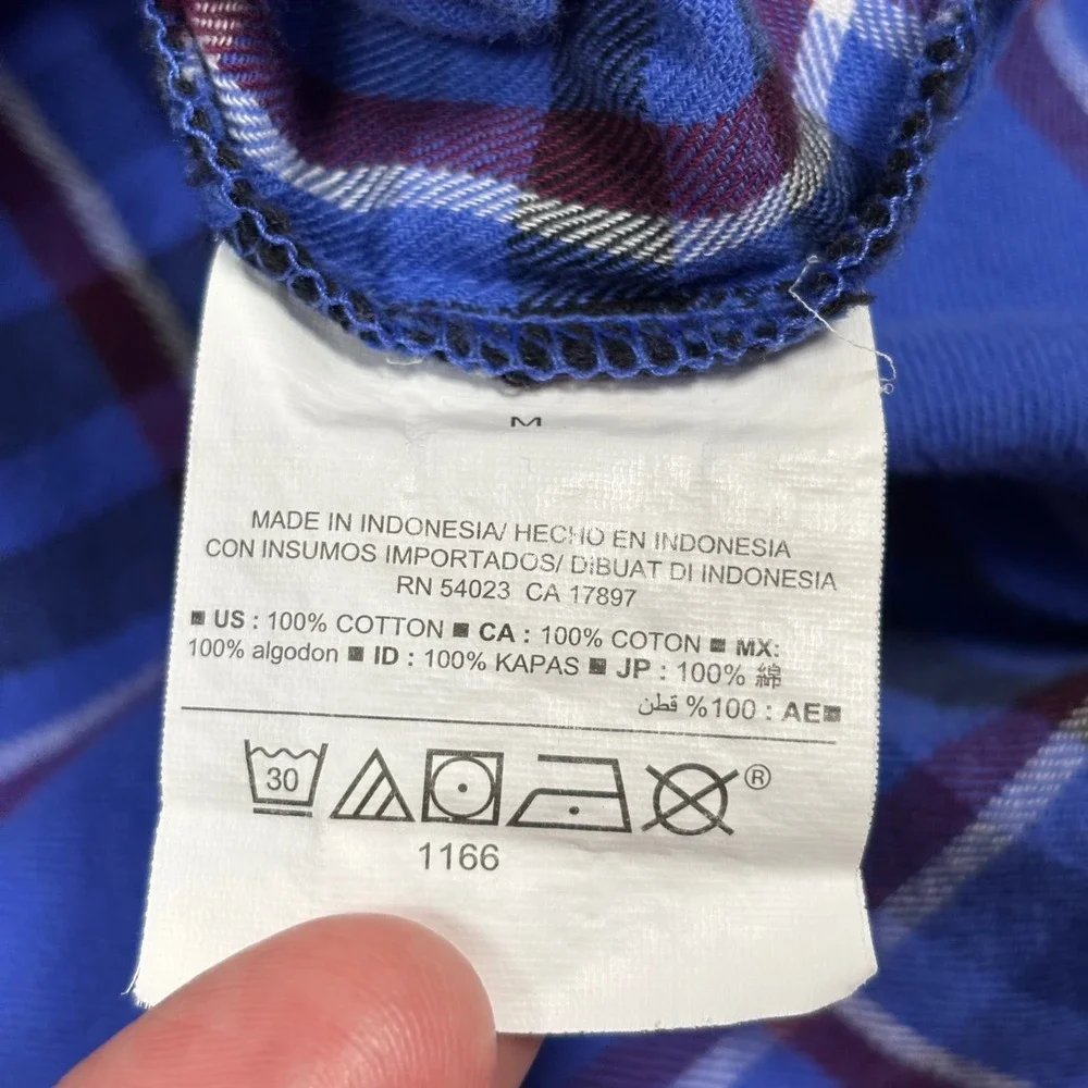 Old Navy Flannel Popover Shirt Womens M Blue Plaid Boyfriend Long Sleeve‎ 755008